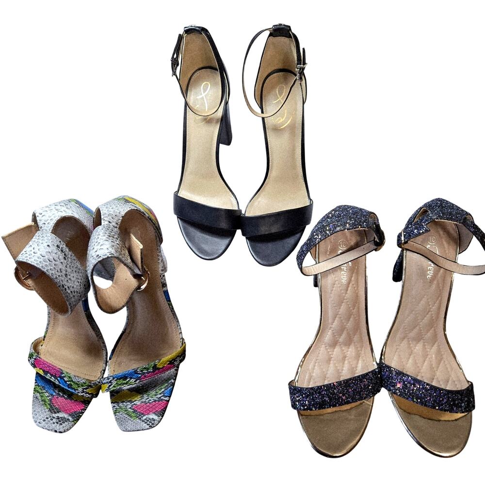 Forever + More Size 10 Women's Sandals Lot of 3 Pairs Bulk Shoes Open Toe Snake - Picture 1 of 7